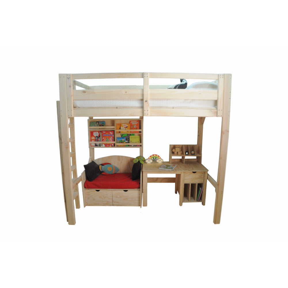 Cama de madera con escritorio para niños y niñas